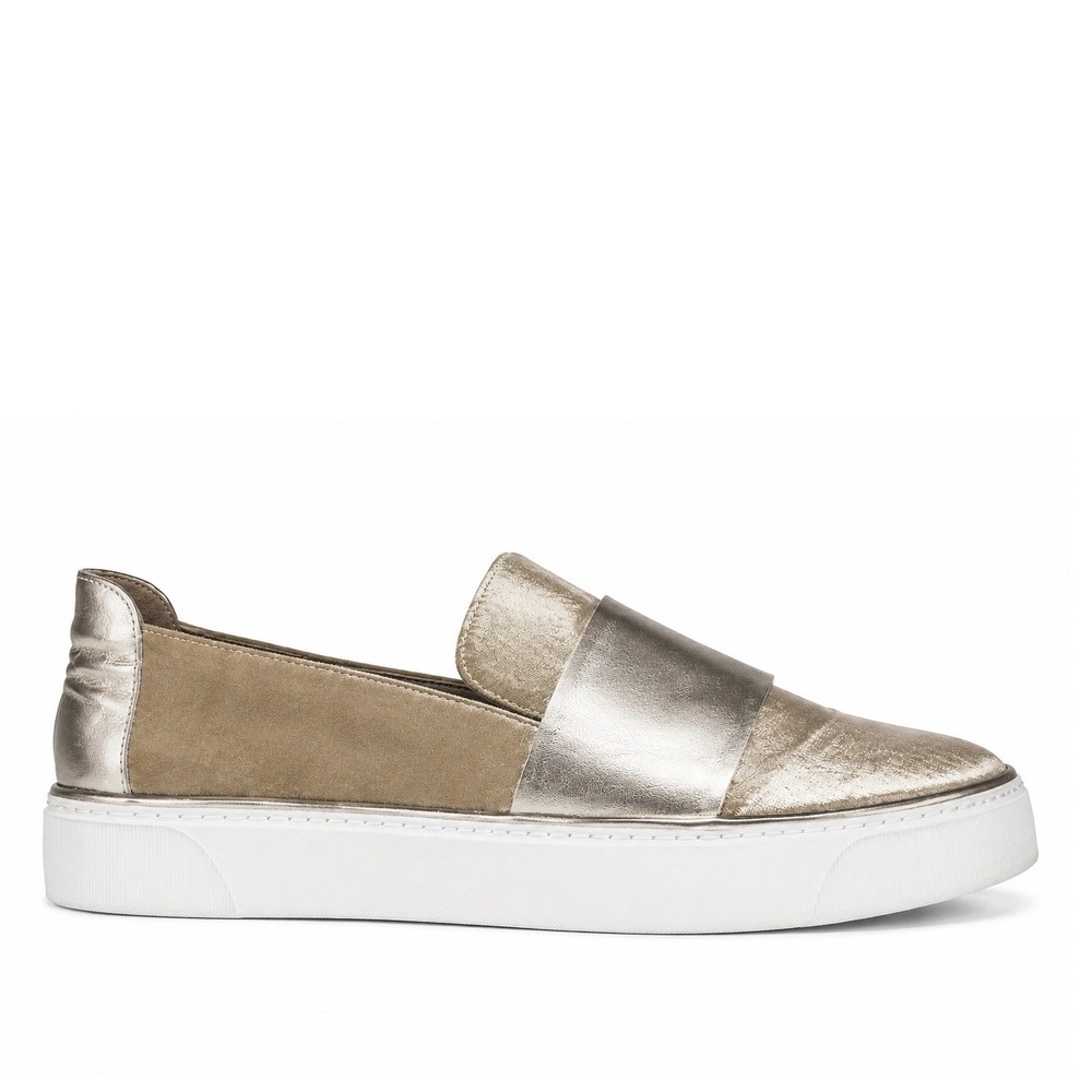 Stuart Weitzman Sz 9 The Boyband Gold Gilt Pane Velvet Slip Sneaker Shoe Women's